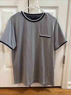 Denim & Flower Men's Short Sleeve Crew Tee in white/navy with Navy Trim
